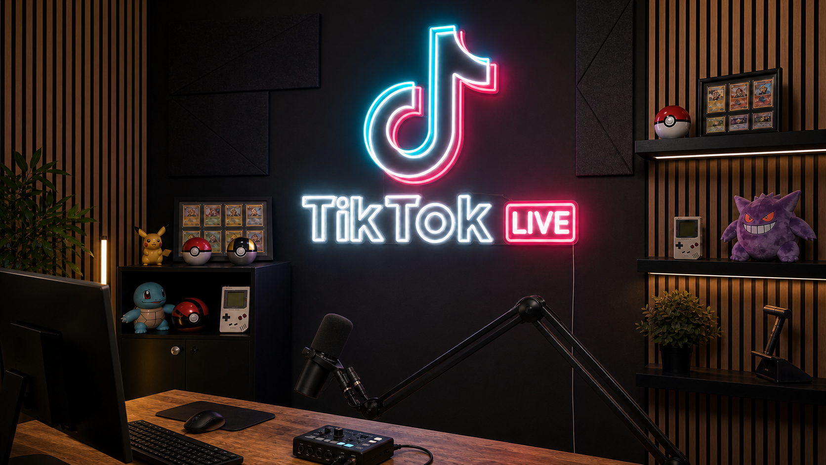 TikTok LIVE-achtergrond met neon sign