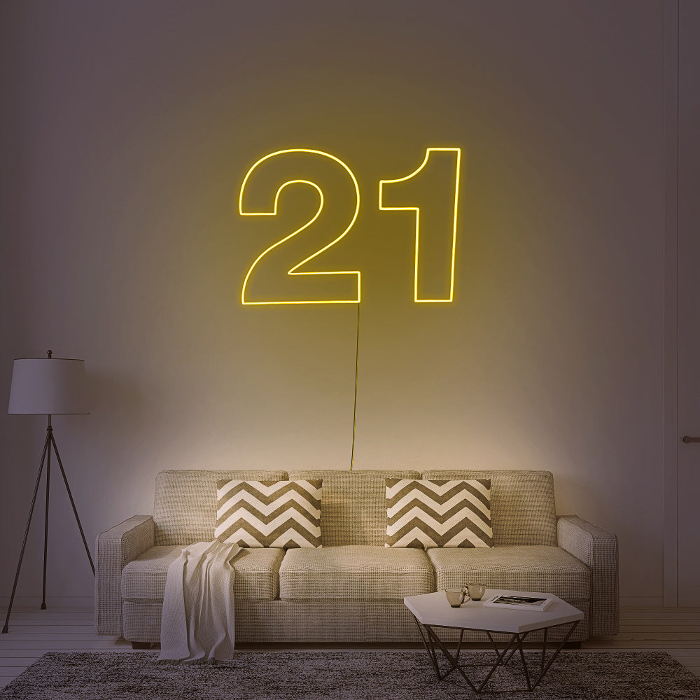 yellow Neon sign verlichting cijfer 21