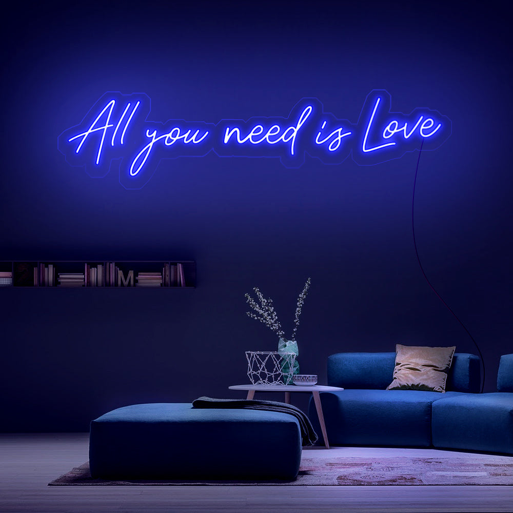 Donker blauw LED neon lampen All You Need Is Love voor een uniek interieur
