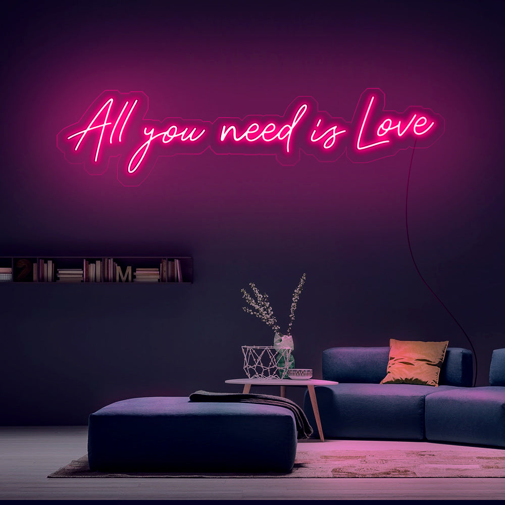 Roze neon lamp All You Need Is Love voor een hippe woonkamer of evenement