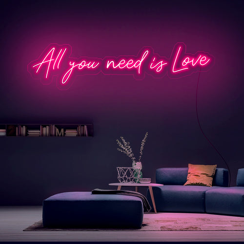 Roze neon lamp All You Need Is Love voor een hippe woonkamer of evenement