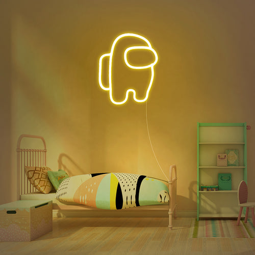 yellow Among us neon lamp in slaapkamer - stoere led neon verlichting voor een stoere glow aan de muur