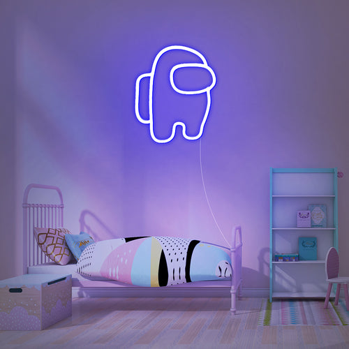 dark blue Among us neon licht in woonkamer - opvallende neon muurdecoratie met blauwe led voor een futuristische uitstraling