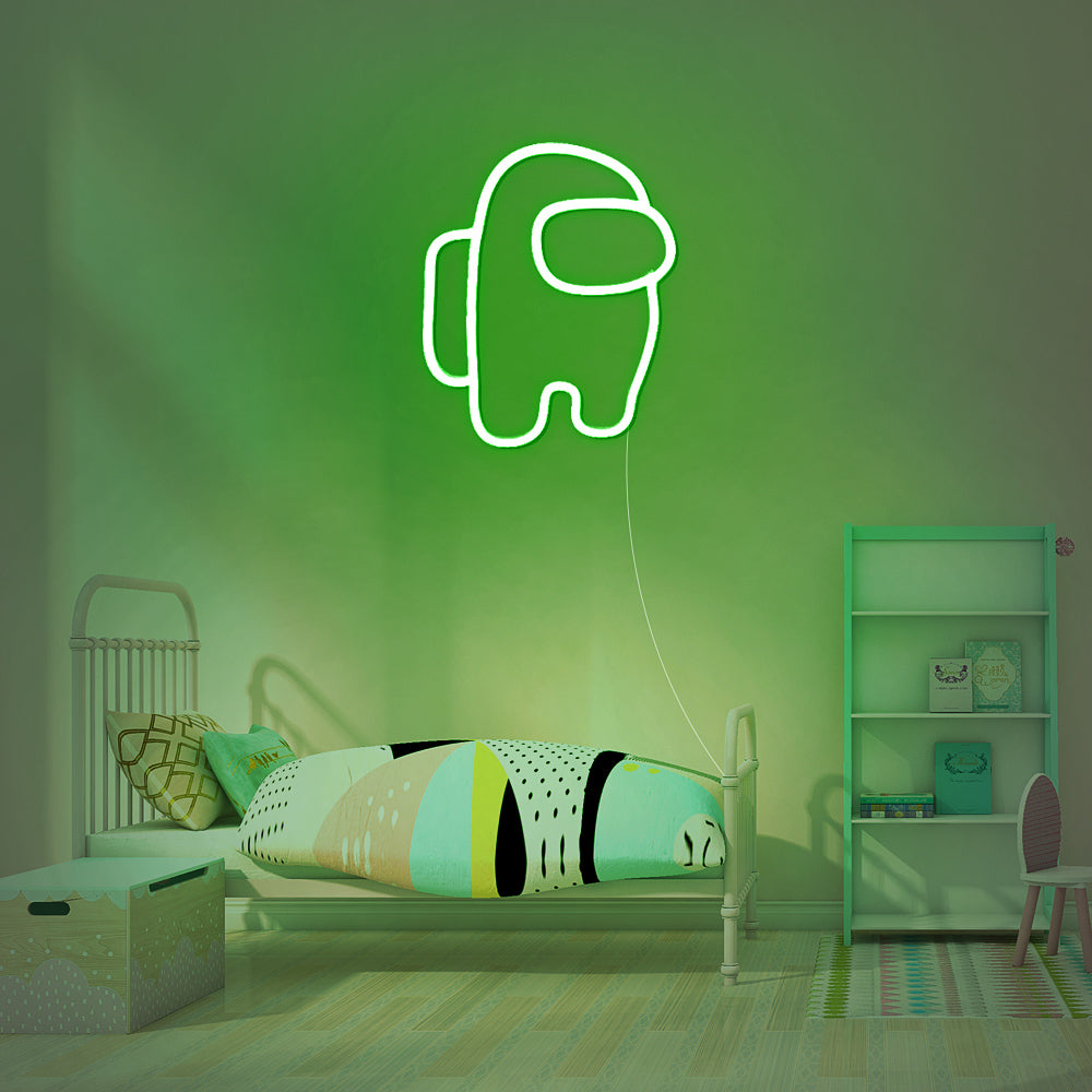 green Among us neon verlichting in kinderkamer - gave neon lamp voor een speelse space vibe aan de muur
