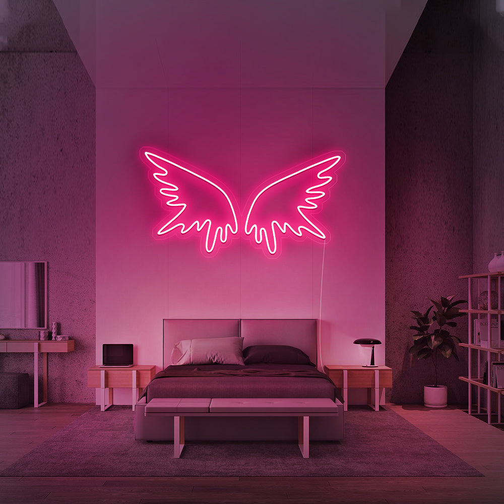 Roze lichtgevende engelenvleugels als hippe achtergrond voor een beautysalon of kapper