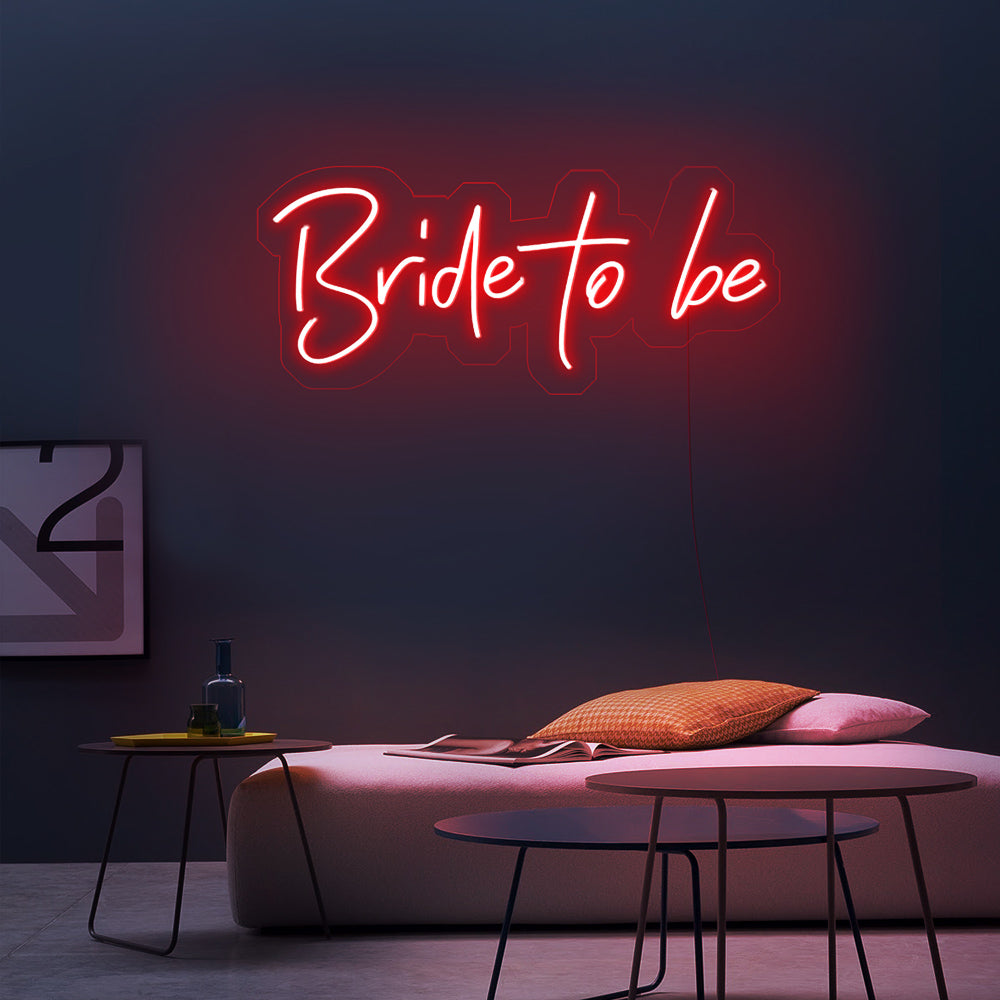 Rode Bride to Be neon sign in een stijlvolle bruidssalon - krachtige LED neon lamp voor een luxe uitstraling